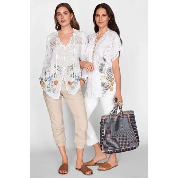 Johnny Was White Floral Luca Blouse Medium NWT - Picture 5 of 8